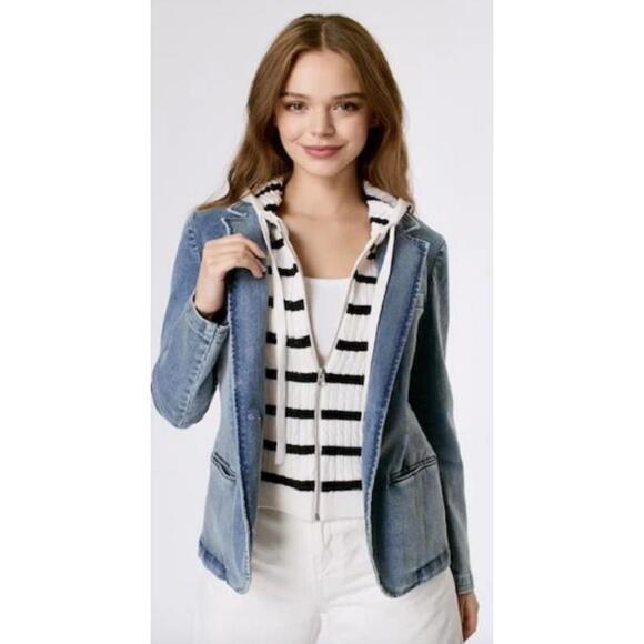 J. Society Women's Denim Blazer w/Cashmere Dickie Hooded Inner Layer Size Small - Picture 1 of 15